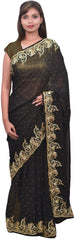 Black Designer Wedding Partywear Georgette (Viscos) Thread Cutdana Bullion Stone Hand Embroidery Work Bridal Saree Sari E074