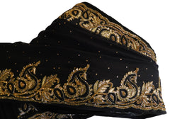 Black Designer Wedding Partywear Georgette (Viscos) Thread Cutdana Bullion Stone Hand Embroidery Work Bridal Saree Sari E074