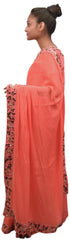 Red Designer Wedding Partywear Crepe (Chinon) Stone Sequence Pearl Thread Bullion Hand Embroidery Work Bridal Saree Sari With Ready To Wear Stitched Blouse E076