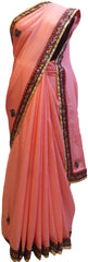 Pink Designer Wedding Partywear Crepe (Chinon) Gota Sequence Cutdana Beads Hand Embroidery Work Bridal Saree Sari E082