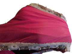 Pink Designer Wedding Partywear Georgette Cutdana Pearl Bullion Stone Hand Embroidery Work Bridal Saree Sari E091