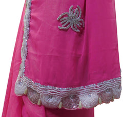 Pink Designer Wedding Partywear Georgette Cutdana Pearl Bullion Stone Hand Embroidery Work Bridal Saree Sari E091