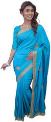 Turquoise Designer Wedding Partywear Silk Zari Stone Cutdana Hand Embroidery Work Bridal Saree Sari E093