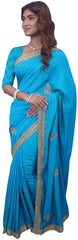Turquoise Designer Wedding Partywear Silk Zari Stone Cutdana Hand Embroidery Work Bridal Saree Sari E093