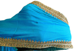 Turquoise Designer Wedding Partywear Silk Zari Stone Cutdana Hand Embroidery Work Bridal Saree Sari E093