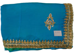 Turquoise Designer Wedding Partywear Silk Zari Stone Cutdana Hand Embroidery Work Bridal Saree Sari E093