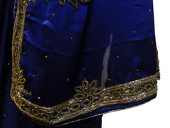 Blue Designer Wedding Partywear Silk Beads Stone Cutdana Hand Embroidery Work Bridal Saree Sari E095