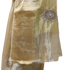 Beige Designer Wedding Partywear Pure Tissue Zari Thread Beads Bullion Sequence Stone Hand Embroidery Work Bridal Saree Sari E107