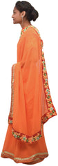 Orange Designer Wedding Partywear Georgette (Viscos) Thread Pearl Zari Hand Embroidery Work Bridal Saree Sari With Ready To Wear Blouse E108