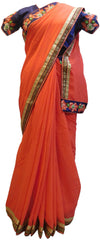 Gajari Designer Wedding Partywear Georgette (Viscos) Thread Pearl Zari Hand Embroidery Work Bridal Saree Sari With Ready To Wear Blouse E111