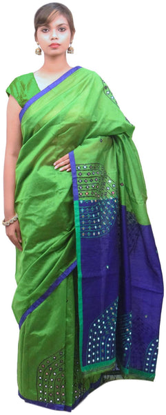 Green & Blue Designer Wedding Partywear Pure Handloom Bengal Bangali Cotton Kolkata Saree Sari E123