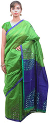 Green & Blue Designer Wedding Partywear Pure Handloom Bengal Bangali Cotton Kolkata Saree Sari E123