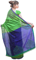 Green & Blue Designer Wedding Partywear Pure Handloom Bengal Bangali Cotton Kolkata Saree Sari E123
