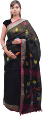 Black Designer Wedding Partywear Pure Handloom Bengal Bangali Cotton Kolkata Saree Sari E125