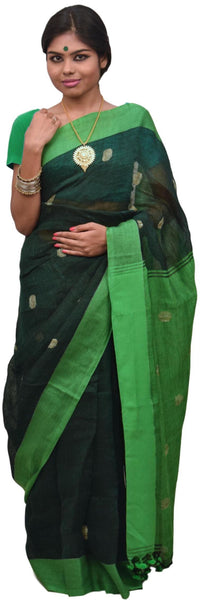 Green Designer Wedding Partywear Pure Handloom Bengal Bangali Cotton Kolkata Saree Sari E127
