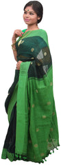 Green Designer Wedding Partywear Pure Handloom Bengal Bangali Cotton Kolkata Saree Sari E127