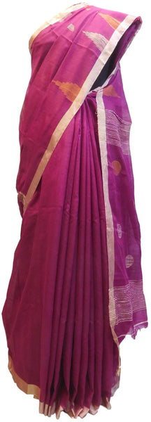 Wine Designer Wedding Partywear Pure Handloom Bengal Bangali Cotton Kolkata Saree Sari E130