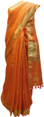 Orange Designer Wedding Partywear Pure Handloom Bengal Bangali Cotton Kolkata Saree Sari E134