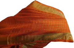 Orange Designer Wedding Partywear Pure Handloom Bengal Bangali Cotton Kolkata Saree Sari E134
