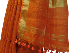 Orange Designer Wedding Partywear Pure Handloom Bengal Bangali Cotton Kolkata Saree Sari E134