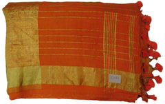 Orange Designer Wedding Partywear Pure Handloom Bengal Bangali Cotton Kolkata Saree Sari E134