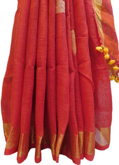Red Designer Wedding Partywear Pure Handloom Bengal Bangali Cotton Kolkata Saree Sari E135