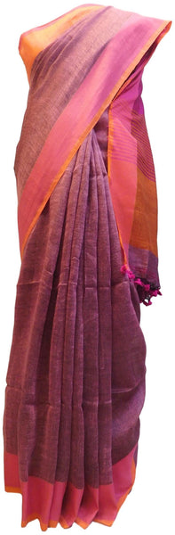 Wine Designer Wedding Partywear Pure Handloom Bengal Bangali Cotton Kolkata Saree Sari E136