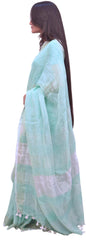 Green Designer Wedding Partywear Pure Handloom Bengal Bangali Cotton Kolkata Saree Sari E137