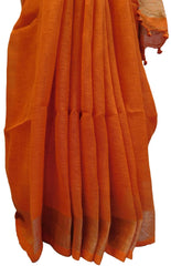 Orange Designer Wedding Partywear Pure Handloom Bengal Bangali Cotton Kolkata Saree Sari E138