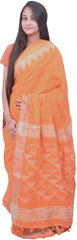 Orange Designer Wedding Partywear Pure Handloom Bengal Bangali Cotton Kolkata Saree Sari E138