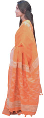 Orange Designer Wedding Partywear Pure Handloom Bengal Bangali Cotton Kolkata Saree Sari E138