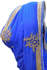 Blue Designer Wedding Partywear Georgette Hand Embroidery Cutdana Zari Thread Stone Work Kolkata Saree Sari E141