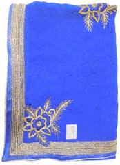 Blue Designer Wedding Partywear Georgette Hand Embroidery Cutdana Zari Thread Stone Work Kolkata Saree Sari E141