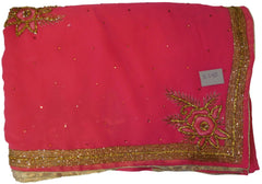 Pink Designer Wedding Partywear Georgette Hand Embroidery Cutdana Zari Thread Stone Work Kolkata Saree Sari E142