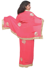 Pink Designer Wedding Partywear Crepe (Chinon) Hand Embroidery Gota Zari Pearl Work Kolkata Saree Sari E146
