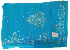Turquoise Designer Wedding Partywear Georgette Hand Embroidery Cutdana Stone Thread Work Kolkata Saree Sari E147