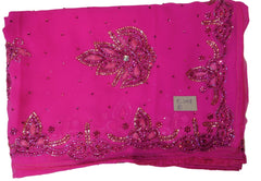 Pink Designer Wedding Partywear Georgette Hand Embroidery Cutdana Stone Thread Work Kolkata Saree Sari E148