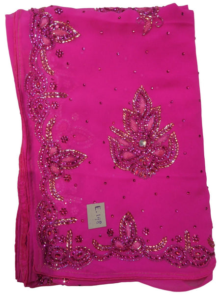 Pink Designer Wedding Partywear Georgette Hand Embroidery Cutdana Stone Thread Work Kolkata Saree Sari E148