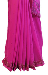 Pink Designer Wedding Partywear Georgette Hand Embroidery Cutdana Stone Thread Work Kolkata Saree Sari E150