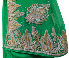 The Show Stopper Green Designer Bridal Georgette Hand Embroidery Work Saree Sari E151