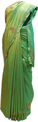 Green Designer Wedding Partywear Silk Hand Embroidery Beads Cutdana Stone Pearl Work Kolkata Saree Sari E155