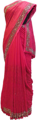Pink Designer Wedding Partywear Georgette (Viscos) Thread Cutdana Bullion Stone Hand Embroidery Work Bridal Saree Sari E156