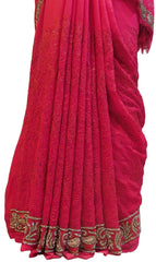 Pink Designer Wedding Partywear Georgette (Viscos) Thread Cutdana Bullion Stone Hand Embroidery Work Bridal Saree Sari E156