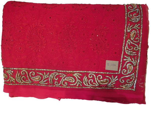 Pink Designer Wedding Partywear Georgette (Viscos) Thread Cutdana Bullion Stone Hand Embroidery Work Bridal Saree Sari E156