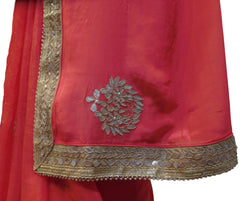 Pink Designer Wedding Partywear Crepe (Chinon) Hand Embroidery Gota Zari Pearl Work Kolkata Saree Sari E157