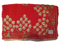 Pink & Orange Designer Wedding Partywear Crepe (Chinon) Hand Embroidery Sequence Zari Cutdana Work Kolkata Saree Sari E158