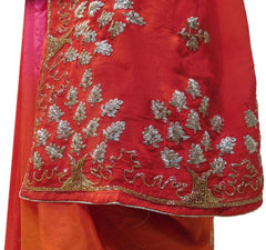Pink & Orange Designer Wedding Partywear Crepe (Chinon) Hand Embroidery Sequence Zari Cutdana Work Kolkata Saree Sari E159