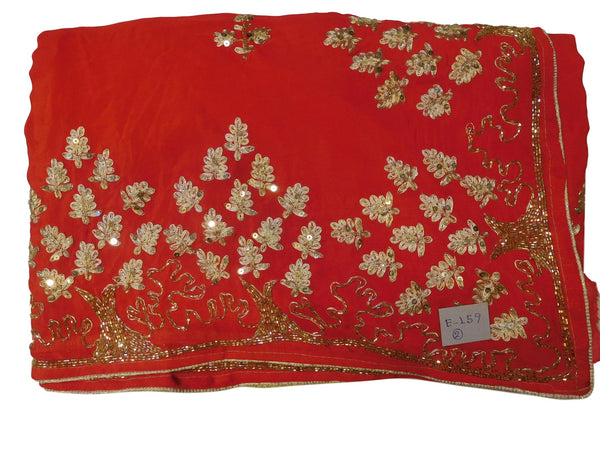 Pink & Orange Designer Wedding Partywear Crepe (Chinon) Hand Embroidery Sequence Zari Cutdana Work Kolkata Saree Sari E159