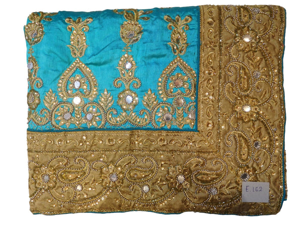 Turquoise Designer Wedding Partywear Silk Hand Embroidery Zari Cutdana Stone Thread Work Kolkata Saree Sari E162