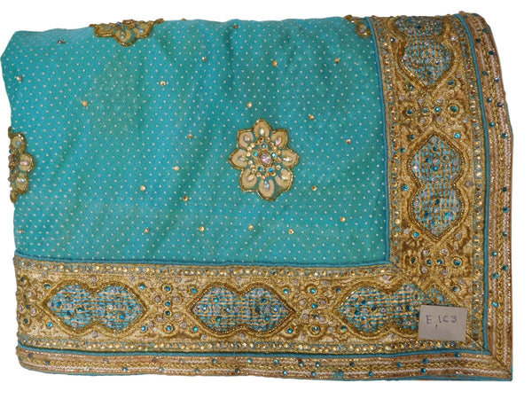 Turquoise Designer Wedding Partywear Georgette Hand Embroidery Zari Cutdana Stone Thread Work Kolkata Saree Sari E163